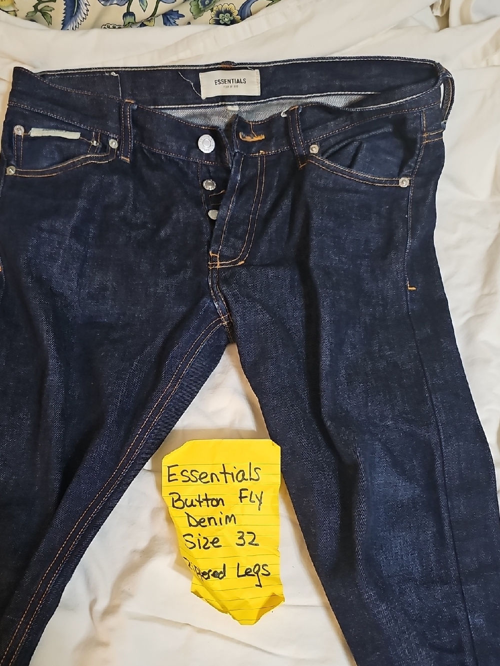 Essentials Dark Indigo Denim Button-Fly Jeans